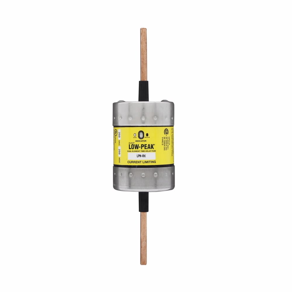 Eaton Bussmann series LPN-RK fuse, Low-peak fuse, 400 A, Dual, Class RK1, With Indicator, Blade end x blade end, Time delay,Current-limiting, 300 kAIC at 250 V,100 kAIC at 250 Vdc, Standard, 1, 250 V, 250 Vdc