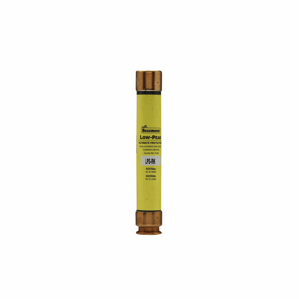 Eaton Bussmann series LPS-RK fuse, Low-peak fuse, 1 A, Dual, RK1, Non-indicating, Ferrule end x ferrule end, Time delay,Current-limiting, 10 sec at 500%, 100 kAIC at 300 Vdc,300 kAIC at 600 V, Standard, 10, 600 V, 300 Vdc