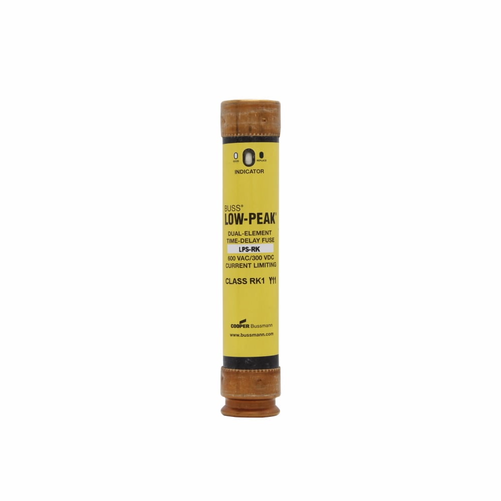 Eaton Bussmann series LPS-RK fuse, Low-peak fuse, 35 A, Dual, Class RK1, With Indicator, Ferrule end x ferrule end, Time delay,Current-limiting, 10 sec at 500%, 100 kAIC at 300 Vdc,300 kAIC at 600 V, Standard, 10, 600 V, 300 Vdc