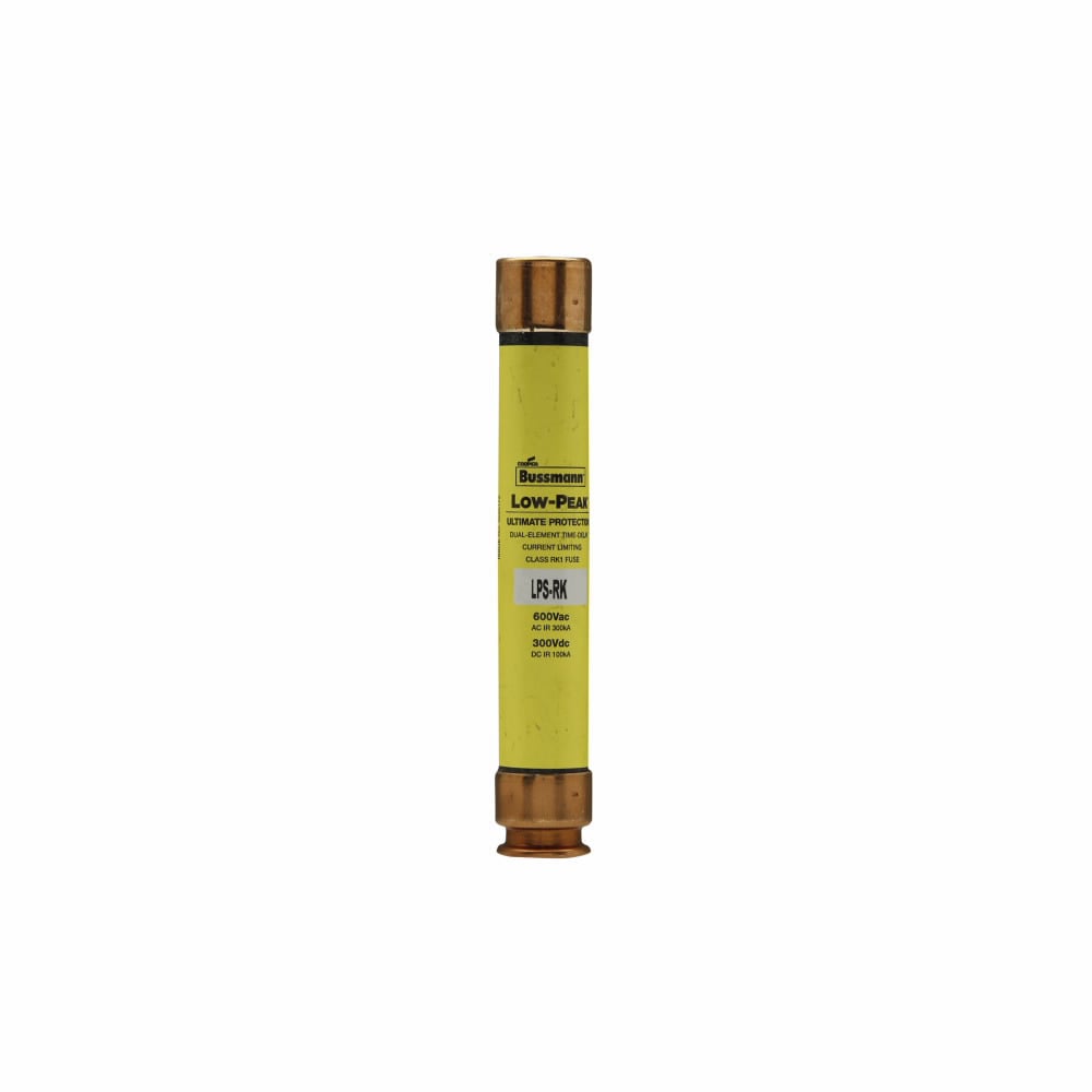 Eaton Bussmann series LPS-RK fuse, Low-peak fuse, 3 A, Dual, RK1, Non-indicating, Ferrule end x ferrule end, Time delay,Current-limiting, 10 sec at 500%, 100 kAIC at 300 Vdc,300 kAIC at 600 V, Standard, 10, 600 V, 300 Vdc