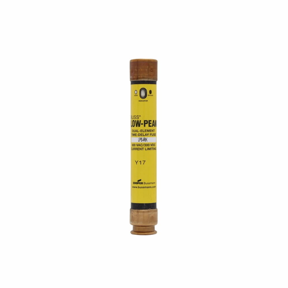 Eaton Bussmann series LPS-RK fuse, Low-peak fuse, 7 A, Dual, RK1, With Indicator, Time delay,Current-limiting, 10 sec at 500%, 100 kAIC at 300 Vdc,300 kAIC at 600 V, Standard, 10, 600 V, 300 Vdc