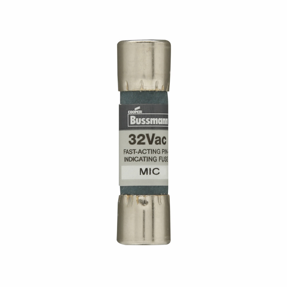Eaton Bussmann series MIC fuse, Fast acting Midget fuse, Control circuits, PLC circuits, electronic circuits, 2 A, Non-indicating, Ferrule end x ferrule end, 100 AIC at 250 Vac, Nickel-plated bronze endcap,Fiber tube, Standard, 250 V
