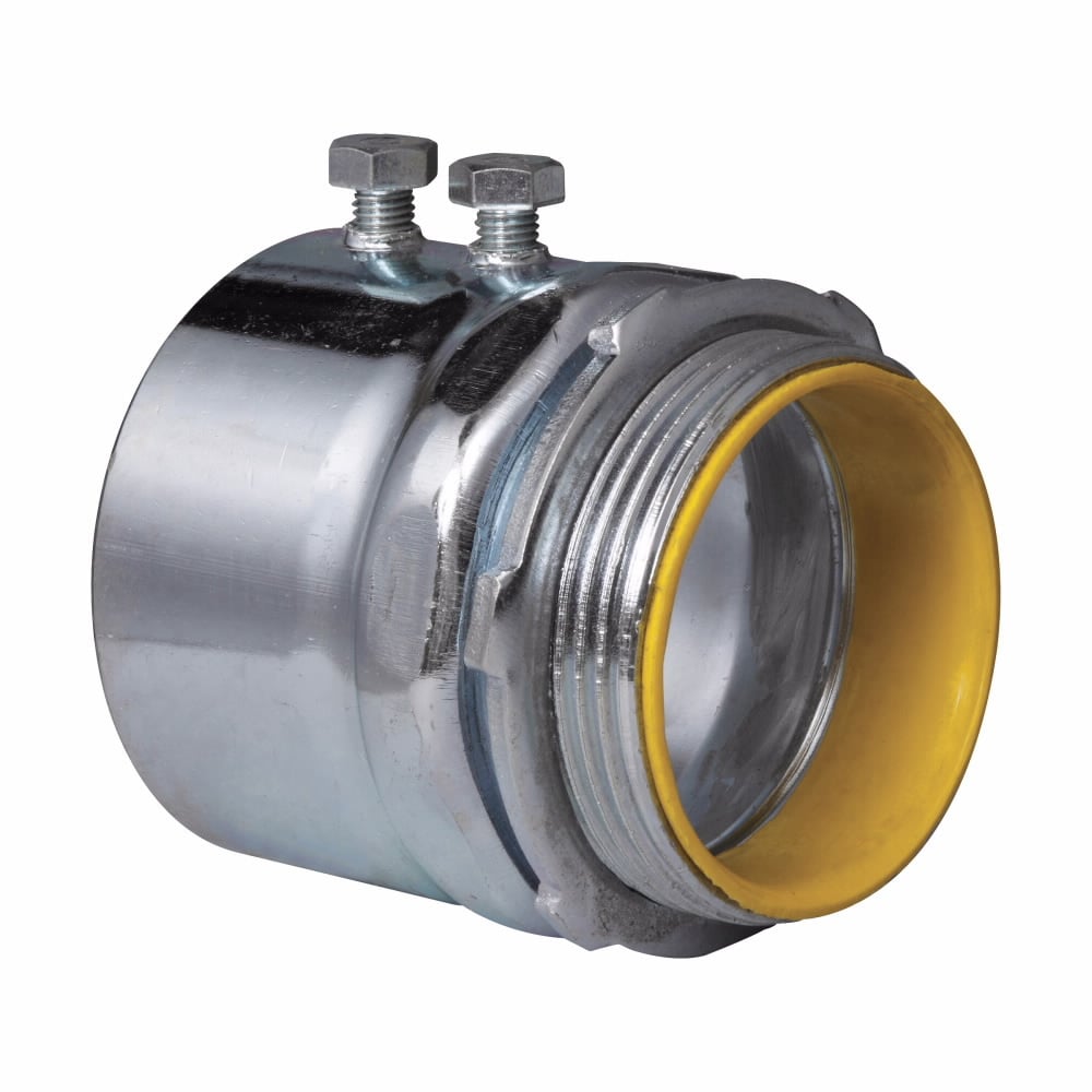 Eaton Crouse-Hinds series EMT set screw type connector, EMT, Straight, Insulated, Steel, Two tightening screws, 2-1/2"