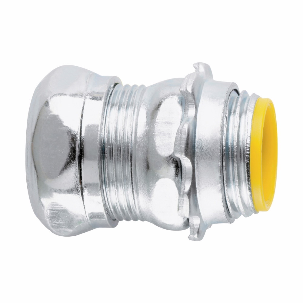 Eaton Crouse-Hinds series EMT compression connector, EMT, Straight, Insulated, Steel, Concrete tight, Threadless, 1-1/2"