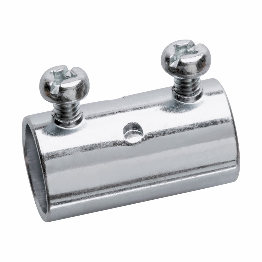 Eaton Crouse-Hinds series EMT set screw type coupling, EMT, Zinc plated steel, Four tightening screws, 2"