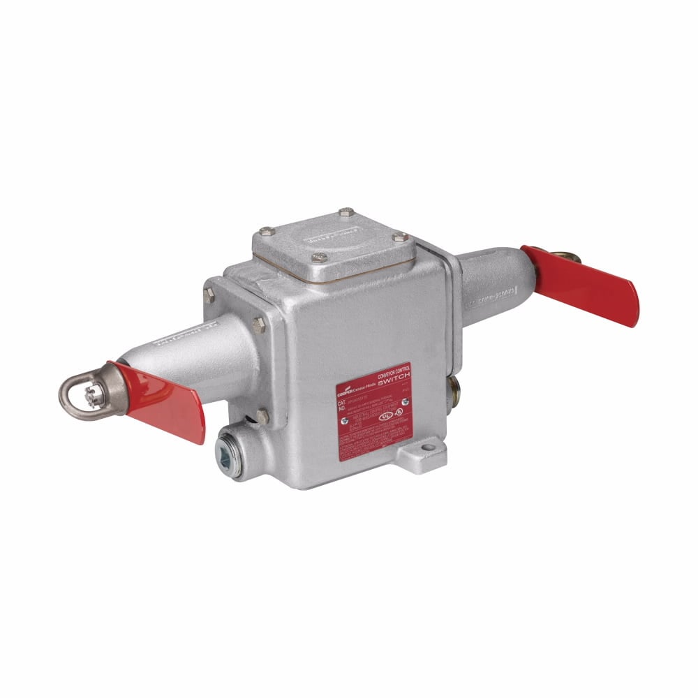 Eaton Crouse-Hinds series AFU conveyor belt control switch, 15A, Two normally open/two normally closed, Feraloy iron, 50 lb total oper force, Double end, 25 lb without switch, (3) 1" hubs