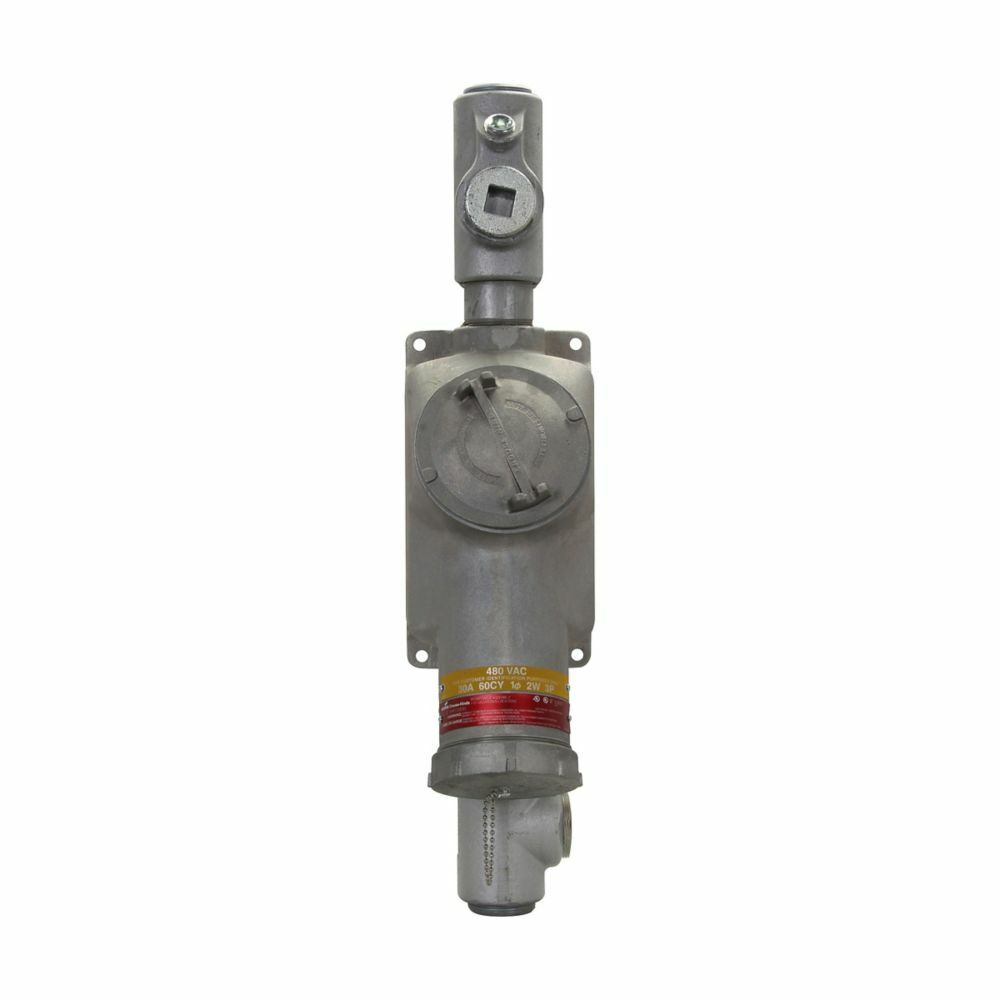 Eaton Crouse-Hinds series BHR interlocked receptacle with switch, 100A, Through feed, Three-wire, four-pole, Brass contacts, Style 2, Copper-free aluminum, Threaded cap, Factory sealed, 2", 480 Vac