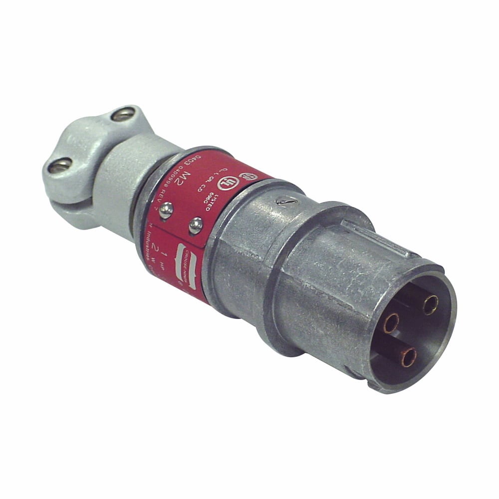 Eaton Crouse-Hinds series Arktite CPP plug, 20A, 0.312-0.625" cable diameter, Two-wire, three-pole, Brass contacts, 60 Hz, Style 2, 1 HP, Copper-free aluminum, Factory sealed, Delayed action circuit breaking, 125-250 Vac/18 Vdc
