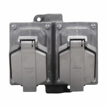 Eaton Crouse-Hinds series Arktite CPS receptacle assembly, 20A, Through feed, Two-wire, three-pole, Brass contacts, 60 Hz, Style 2, 1 HP, Copper-free alum, 2-gang, Factory sealed, 3/4", Delayed action circuit breaking, 125-250 Vac/18 Vdc