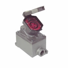 Eaton Crouse-Hinds series Arktite CPS receptacle assembly, 20A, Dead end, Two-wire, three-pole, Brass contacts, 60 Hz, Style 2, 1 HP, Copper-free alum, Single-gang, Factory sealed, 1", Delayed action circuit breaking, 125-250 Vac/18 Vdc