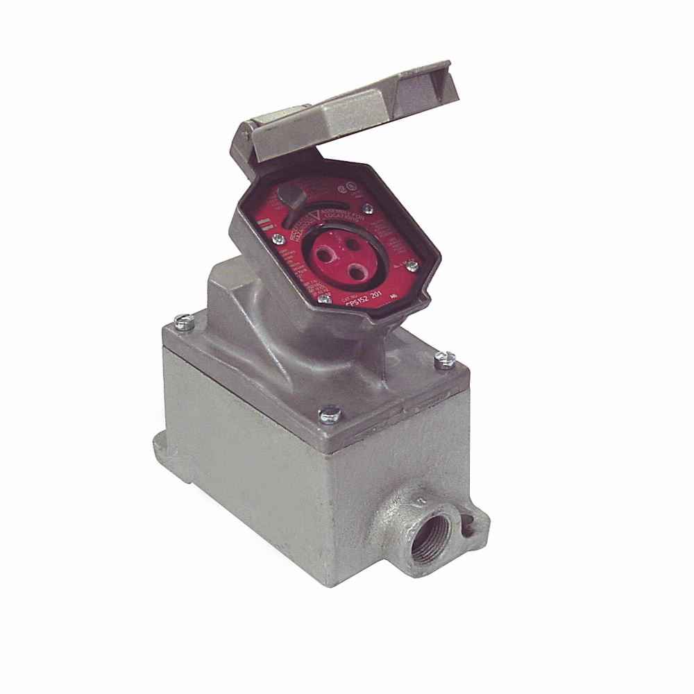 Eaton Crouse-Hinds series Arktite CPS receptacle assembly, 7A/30A, Dead end, 3-wire, 4-pole, Brass contacts, 60 Hz, Style 2, 1 HP/3 HP, Copper-free alum, Single-gang, Factory sealed, 3/4", Delay action circuit break, 125-250 Vac/480 Vac