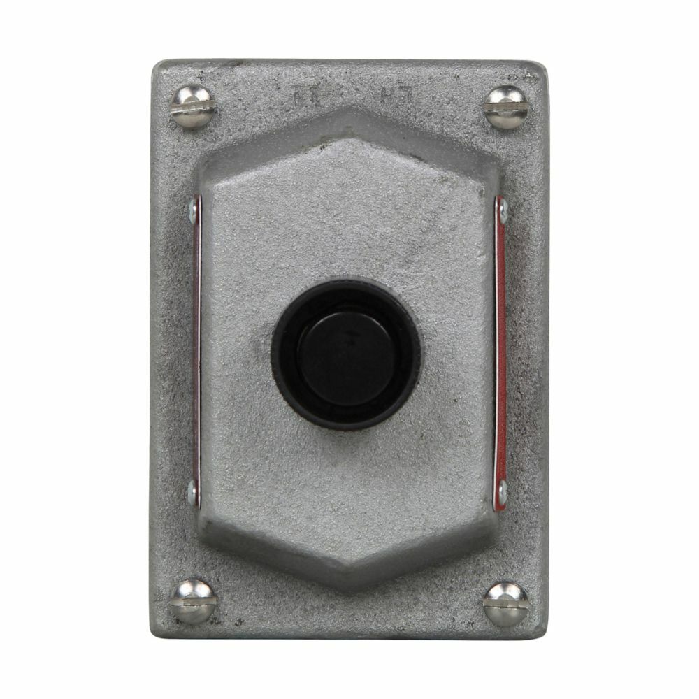 Eaton Crouse-Hinds series DSD front operated pushbutton cover and device sub-assembly, 10A, Black, Feraloy iron alloy, 1 circuit universal, 1 button, 600 Vac