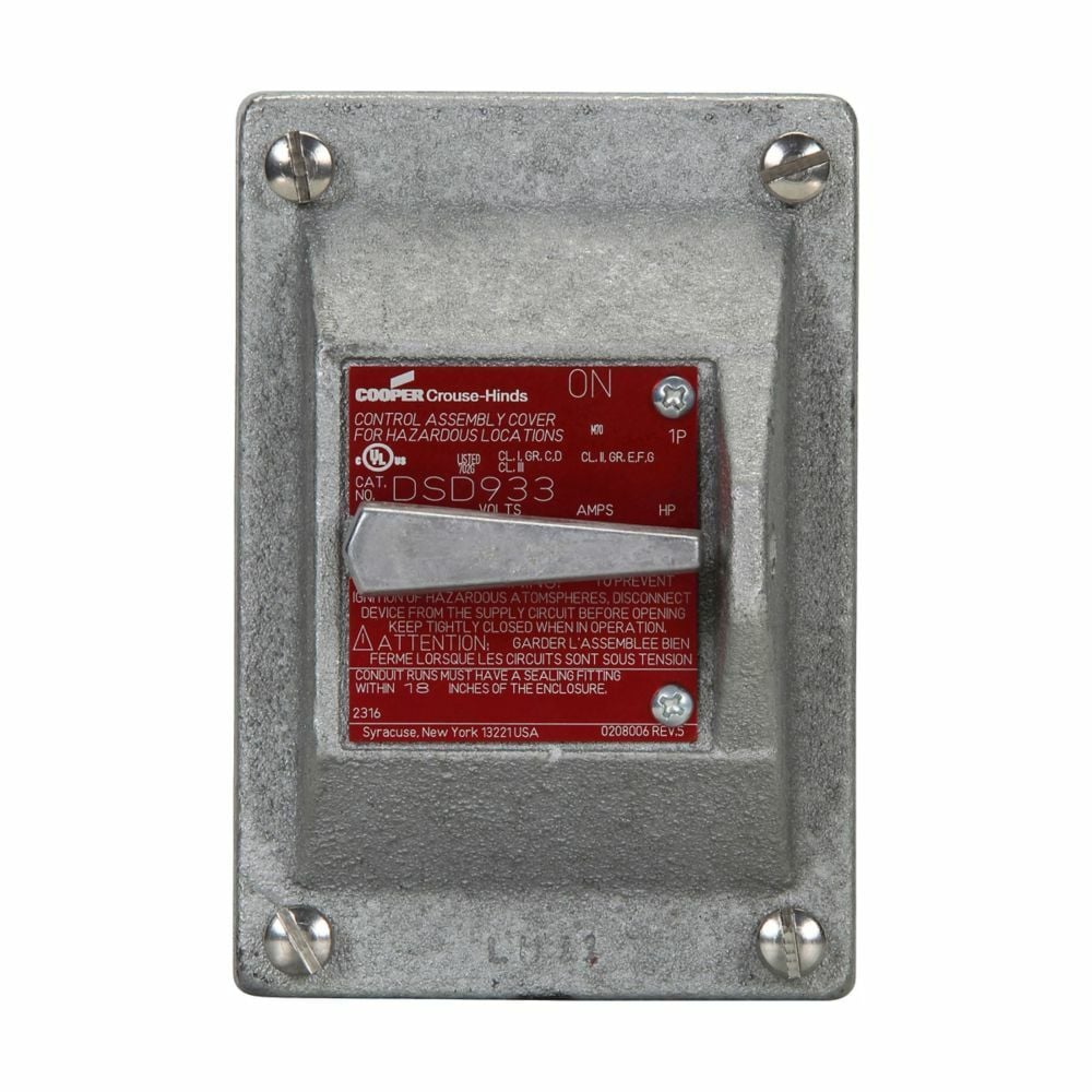 Eaton Crouse-Hinds series DSD snap switch cover and device sub-assembly, 30A, 1-pole, Feraloy iron alloy, 120/277 Vac