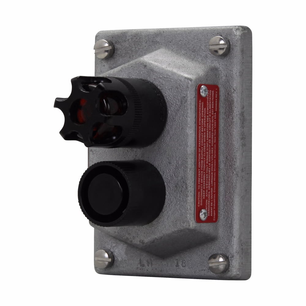 Eaton Crouse-Hinds series DSD pilot light cover and device sub-assembly, 10A, Amber, Feraloy iron alloy, 1 button, Factory sealed, One pilot light and pushbutton, 600 Vac