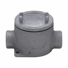 Eaton Crouse-Hinds series Condulet EAB conduit outlet box with cover, 3" cover opening diameter, Copper-free aluminum, C shape, 3/4"