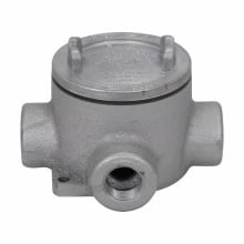 Eaton Crouse-Hinds series Condulet EAB conduit outlet box with cover, 3" cover opening diameter, Copper-free aluminum, T shape, 1"