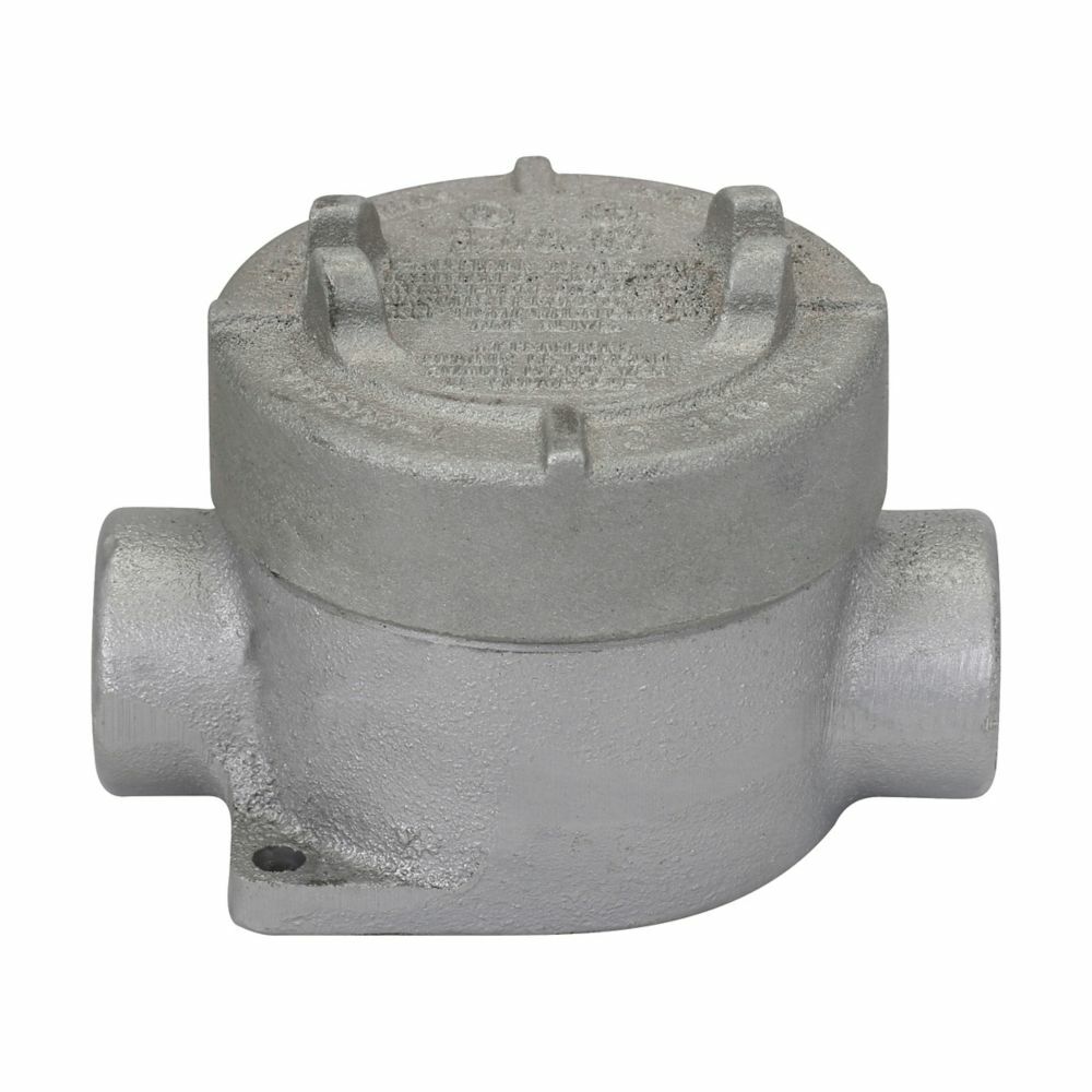 Eaton Crouse-Hinds series Condulet EAJ conduit outlet box with cover, 3-3/16" cover opening diameter, Copper-free aluminum, C shape, 3/4"