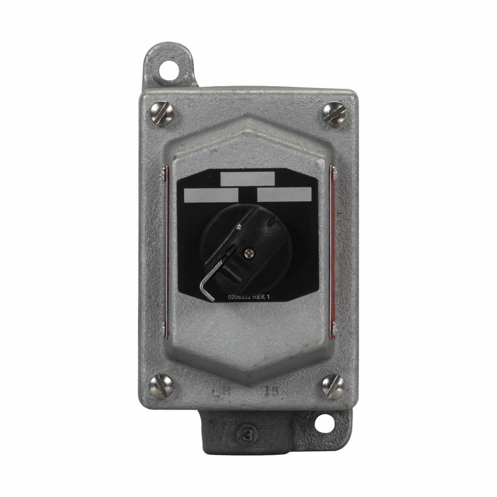 Eaton Crouse-Hinds series EDS selector switch control station, With selector switch, With one 3/4" hub, Feraloy iron alloy, Three-position, two-circuit, 2, 1, Single-gang, 3, Dead end, 3/4", 600 Vac