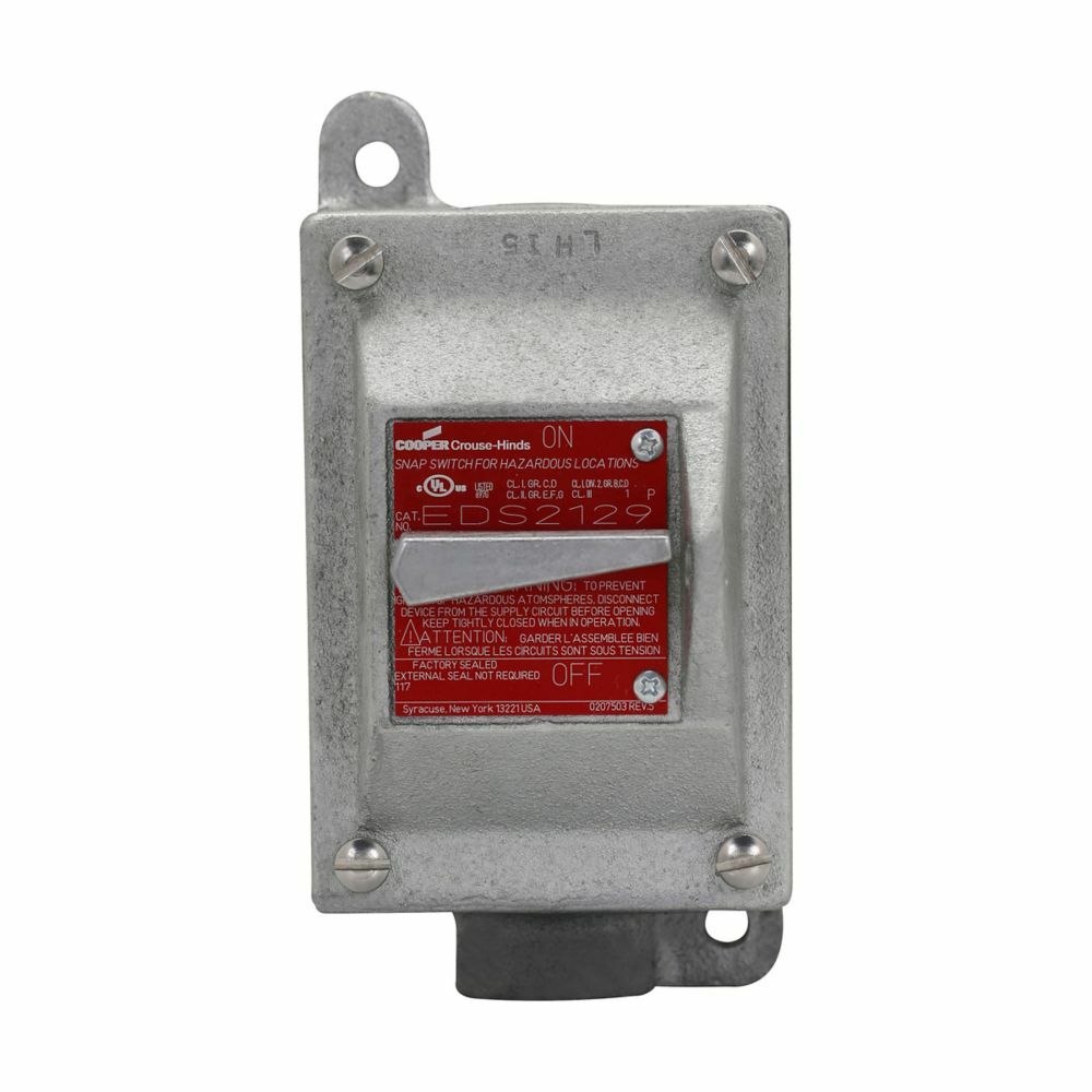 Eaton Crouse-Hinds series EDS snap switch, 10A/15A, Three-pole, With switch, Feraloy iron alloy, Single-gang, Dead end, 1", 120/277 Vac