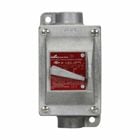 Eaton Crouse-Hinds series EDS snap switch control station, 20A, With switch, With two 3/4" hubs, Feraloy iron alloy, 1, Single-gang, Single-pole, 120-277V, Factory sealed, Through feed, Single-pole, 3/4", 120-277 Vac