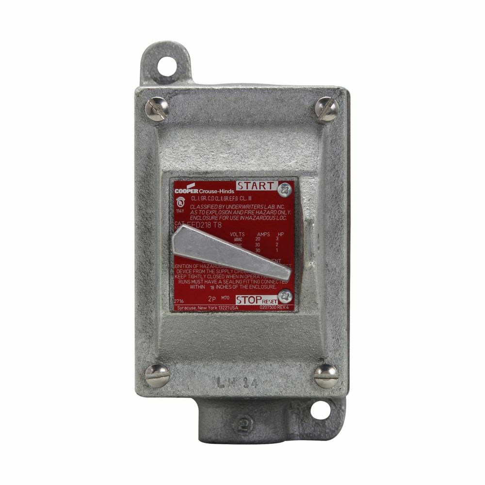Eaton Crouse-Hinds series EFD manual motor starter switch, 20A/30A, With switch, 7.5 HP/15 HP, General Electric starter, Feraloy iron alloy, Single-gang, Three-pole, Dead end, 1", 240/600 Vac
