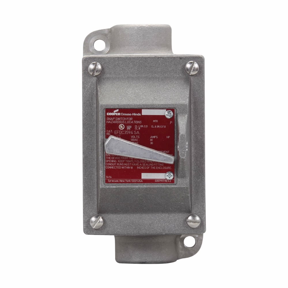 Eaton Crouse-Hinds series EFD snap switch, 30A, 3-way, With switch, Feraloy iron alloy, Single-gang, Through feed, 1", 120/277 Vac