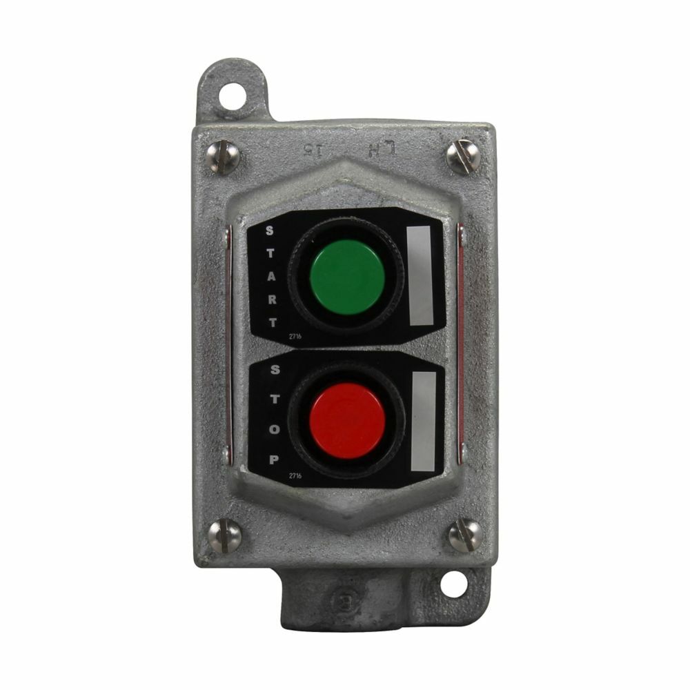 Eaton Crouse-Hinds series EFS pushbutton control station, With pushbuttons, One 3/4" hub, Feraloy iron alloy, Two circuit, 2, 2, Single-gang, 2, Dead end, 3/4", 600 Vac