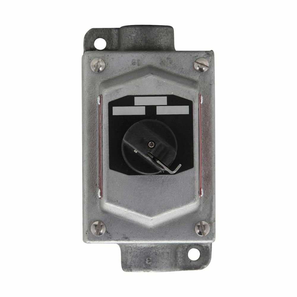 Eaton Crouse-Hinds series EFS selector switch control station, With selector switch, With two 3/4" hubs, Feraloy iron alloy, Single-gang, 3, Through feed, Three-position, four-circuit, 3/4", 600 Vac