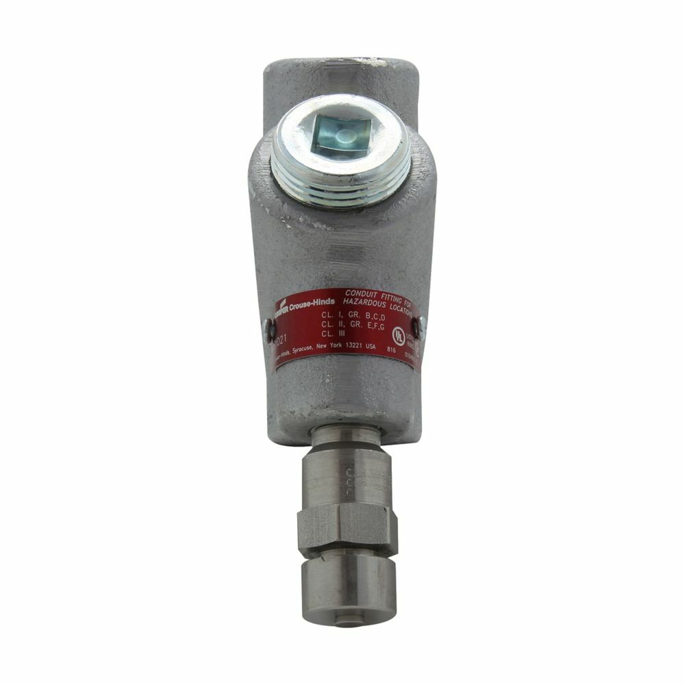 Eaton Crouse-Hinds series EYD conduit sealing fitting with drain, Female, Feraloy iron alloy and/or ductile iron, Vertical only, Group B rated, 1"