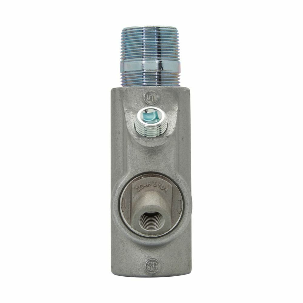 Eaton Crouse-Hinds series EYD conduit sealing fitting with drain, Male and female, Feraloy iron alloy and/or ductile iron, Vertical only, Group B rated, 1-1/4"