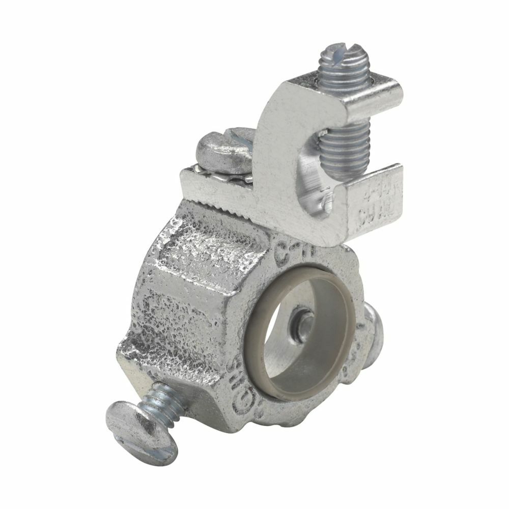 Eaton Crouse-Hinds series GLS grounding bushing, Rigid/IMC, Aluminum lug, #1/0-8 AWG, Malleable iron, 105C, Threadless, 1-1/2"