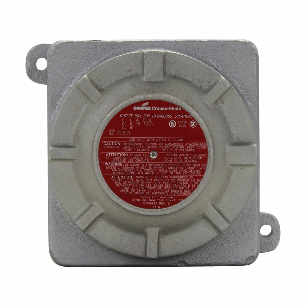 Eaton Crouse-Hinds series GUB junction box, 5-3/8" cover opening, 6-1/2" x 7" x 5-3/4", Copper-free aluminum