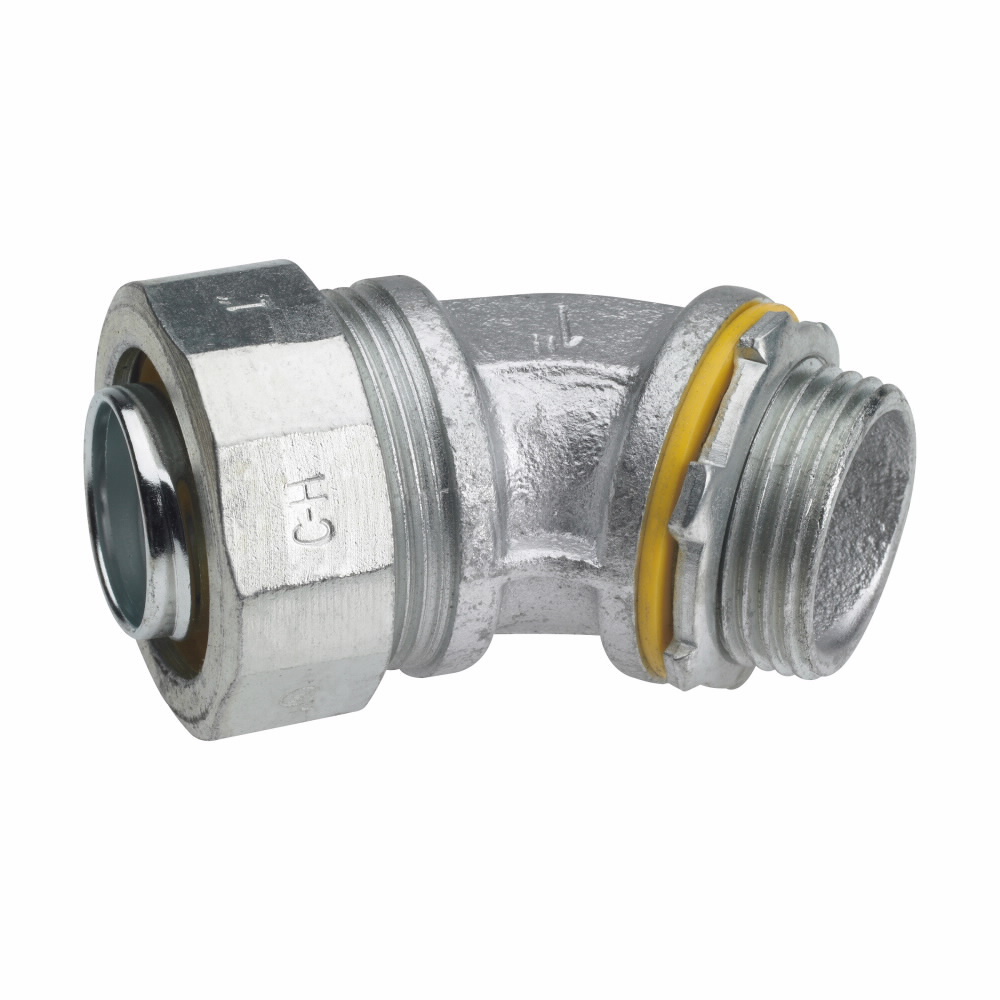Eaton Crouse-Hinds series Liquidator liquidtight connector, FMC, 45? angle, Non-insulated, Malleable iron, 3/8"