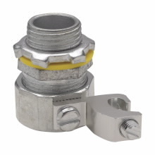 Eaton Crouse-Hinds series Liquidator liquidtight connector, FMC, Straight, Aluminum ground lug, Non-insulated, #3/0-6 AWG lug size, Malleable iron, 4"