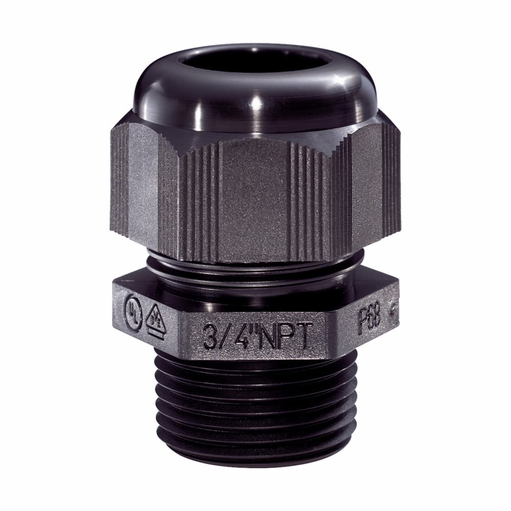 Eaton Crouse-Hinds series NCG cord grip, Cable range min/max: 0.20-0.50", Non-armoured and tray cable, Non-armoured gland, Polyamide 6, General purpose, 1/2" NPT