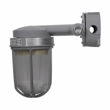 Eaton Crouse-Hinds series Vaporgard VF light fixture, 60 Hz, Clear glass globe, With cast copper-free aluminum guard, Fluorescent, Copper-free aluminum, Wall mount with junction box, 2-lamp, 3/4", 120 Vac, 18W