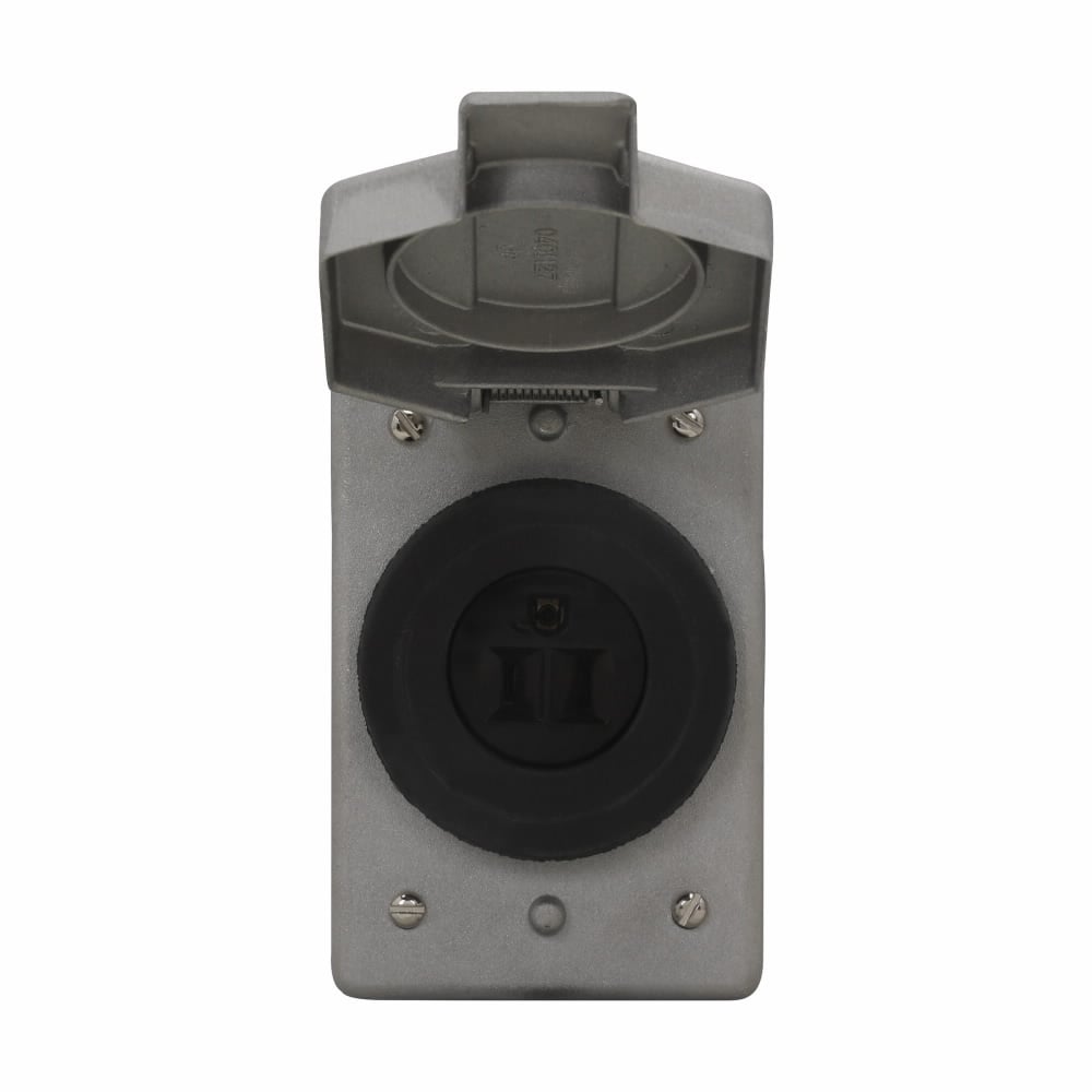 Eaton Crouse-Hinds series WLRS wet location cover with receptacle assembly, 20A, Two-pole, three-wire, Copper-free aluminum, Vertical, L6-20R, 1-3/8", For locking blade plugs, 250 Vac