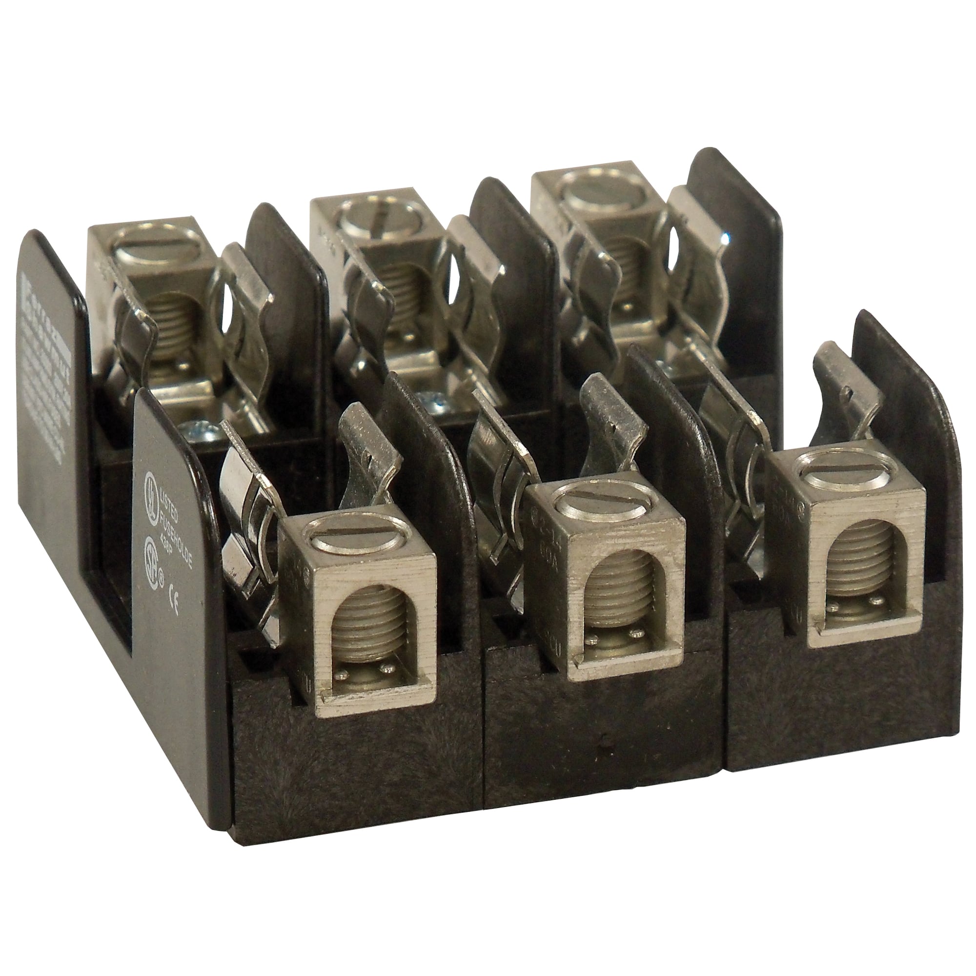 20303 Open Style Fuse Block, 250 V AC/DC, 30 A, Class H, 14 to 2 AWG Wire, 3 Poles