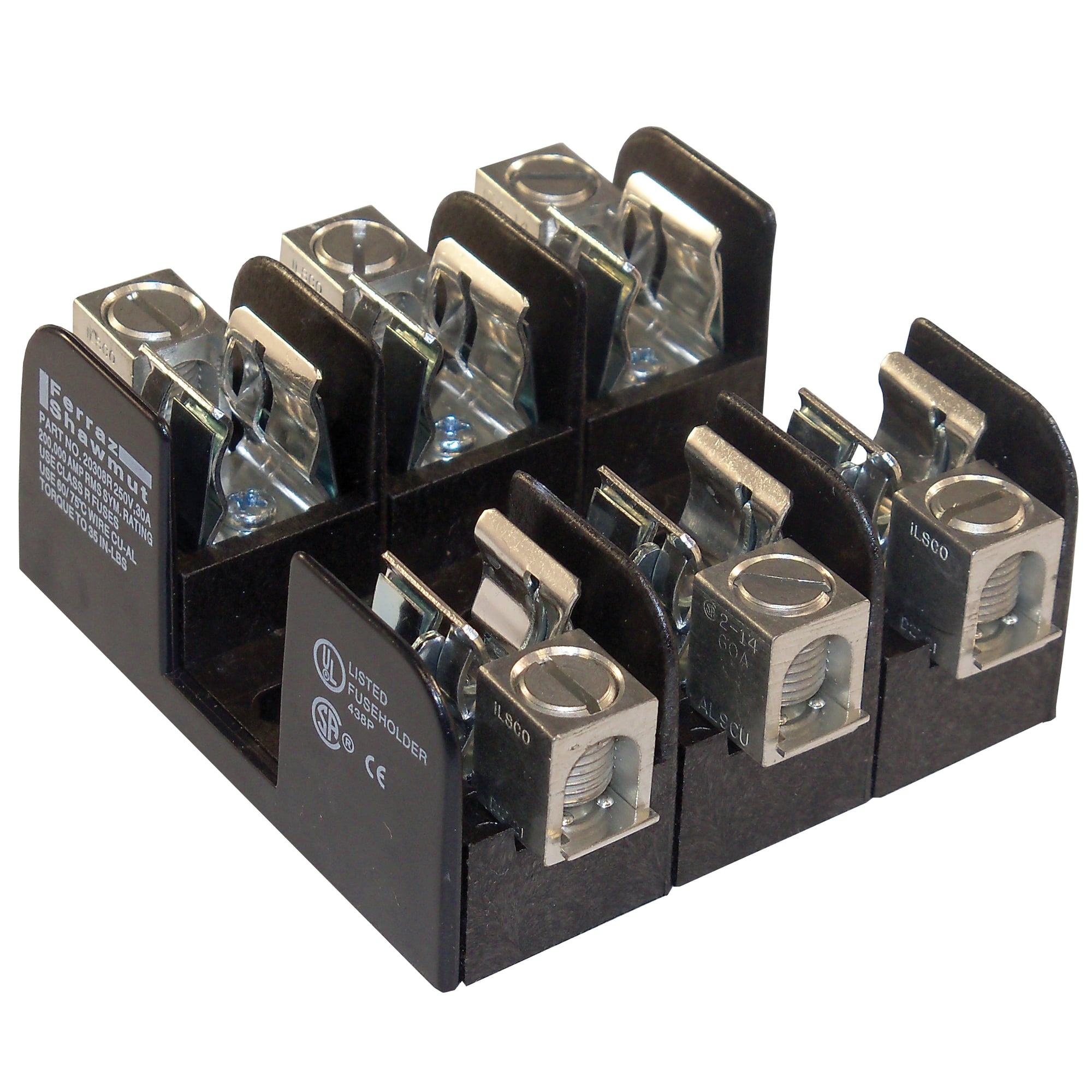Fuse Block 250VAC 250VDC Class R 30A 3-Pole Box with Reinforced Clip