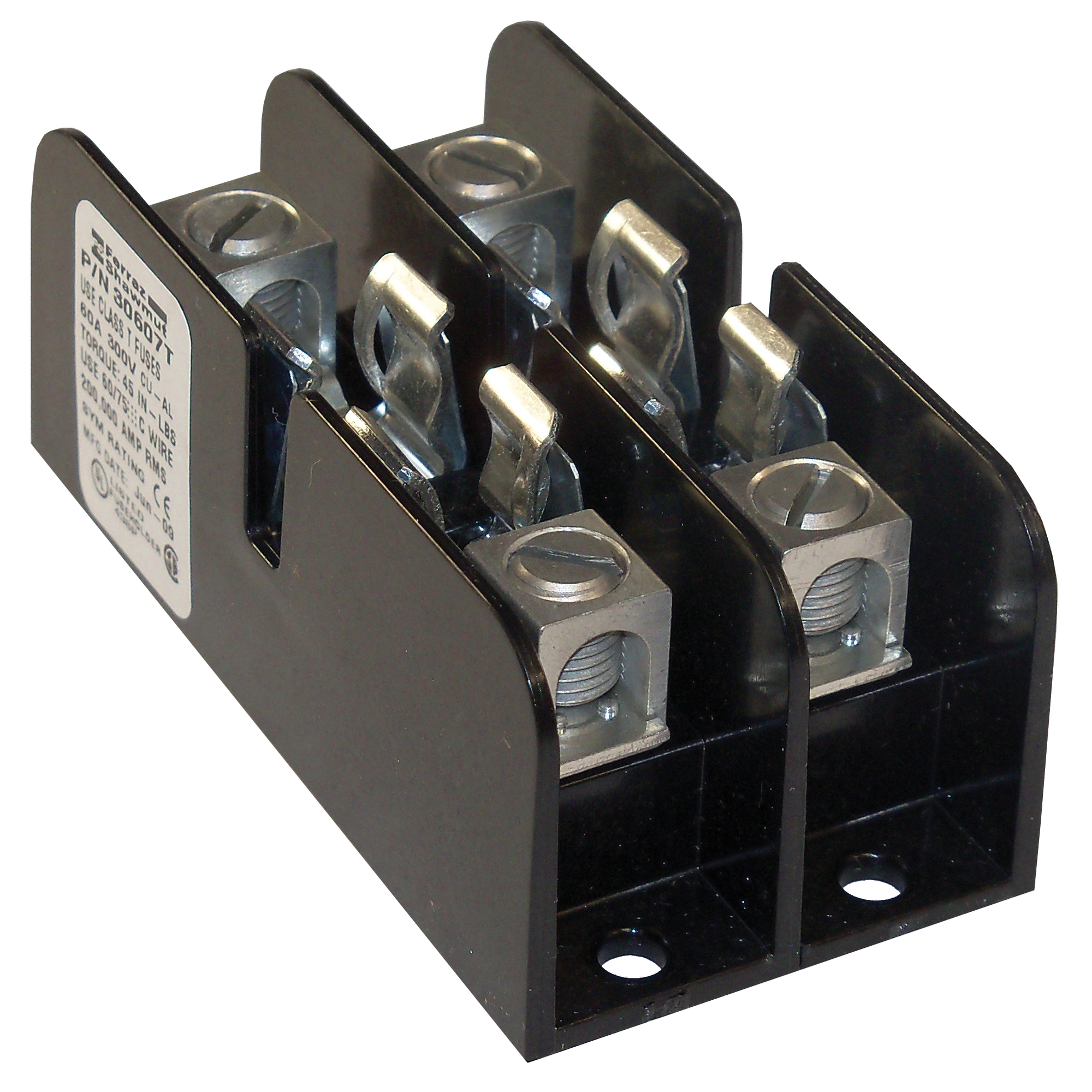 Fuse Block 300VAC 300VDC Class T 60A 2-Pole Box with Reinforced Clip