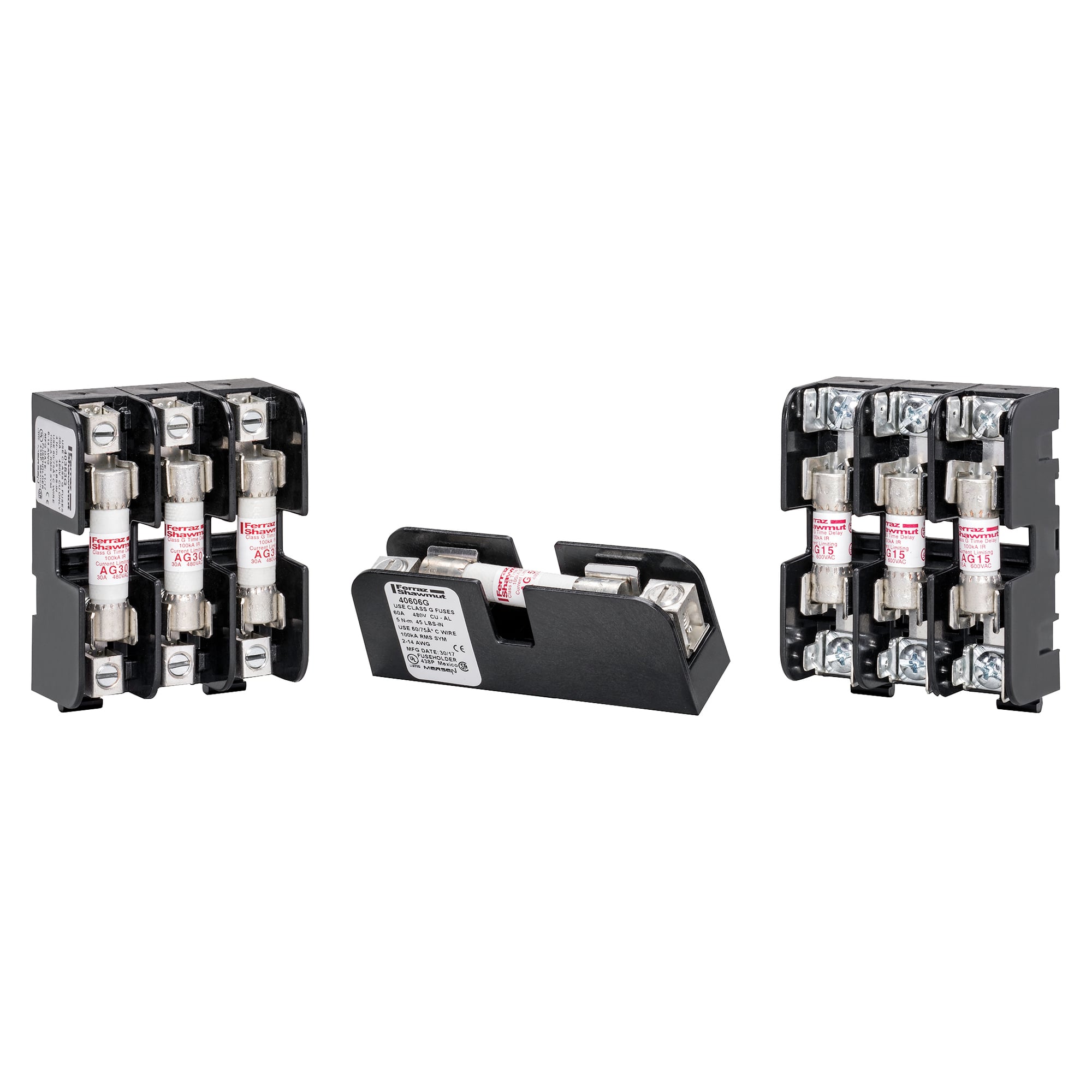 Fuse Block 480VAC 480VDC Class G 30A 3-Pole Pressure Plate with Reinforced Clip
