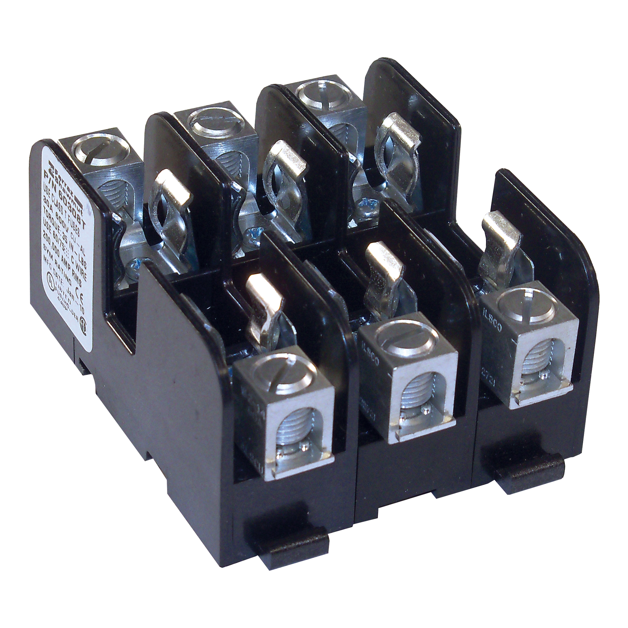 Fuse Block 600VAC 600VDC Class T 30A 3-Pole Box with Reinforced Clip