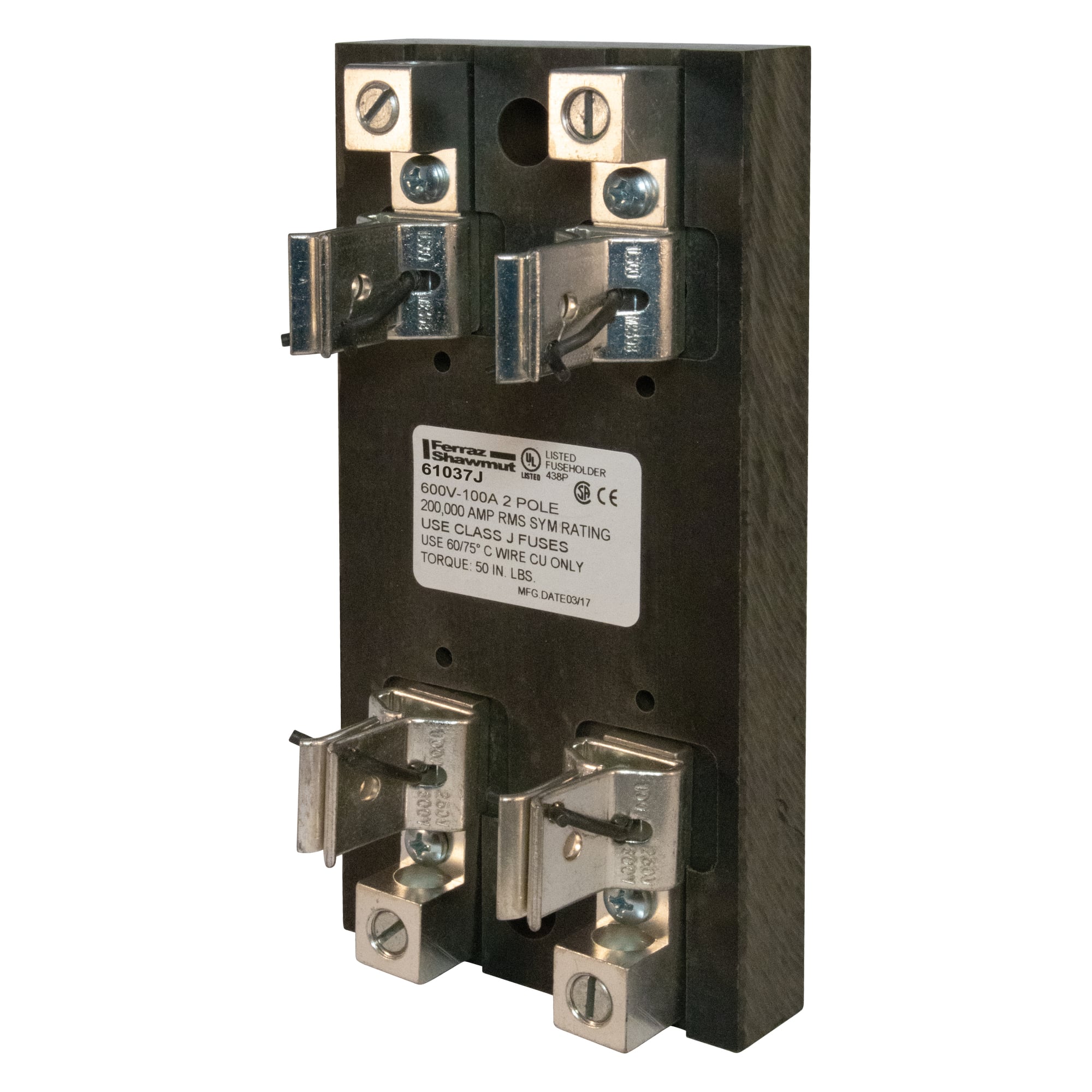 Fuse Block 600VAC 600VDC Class J 100A 2-Pole Copper Box