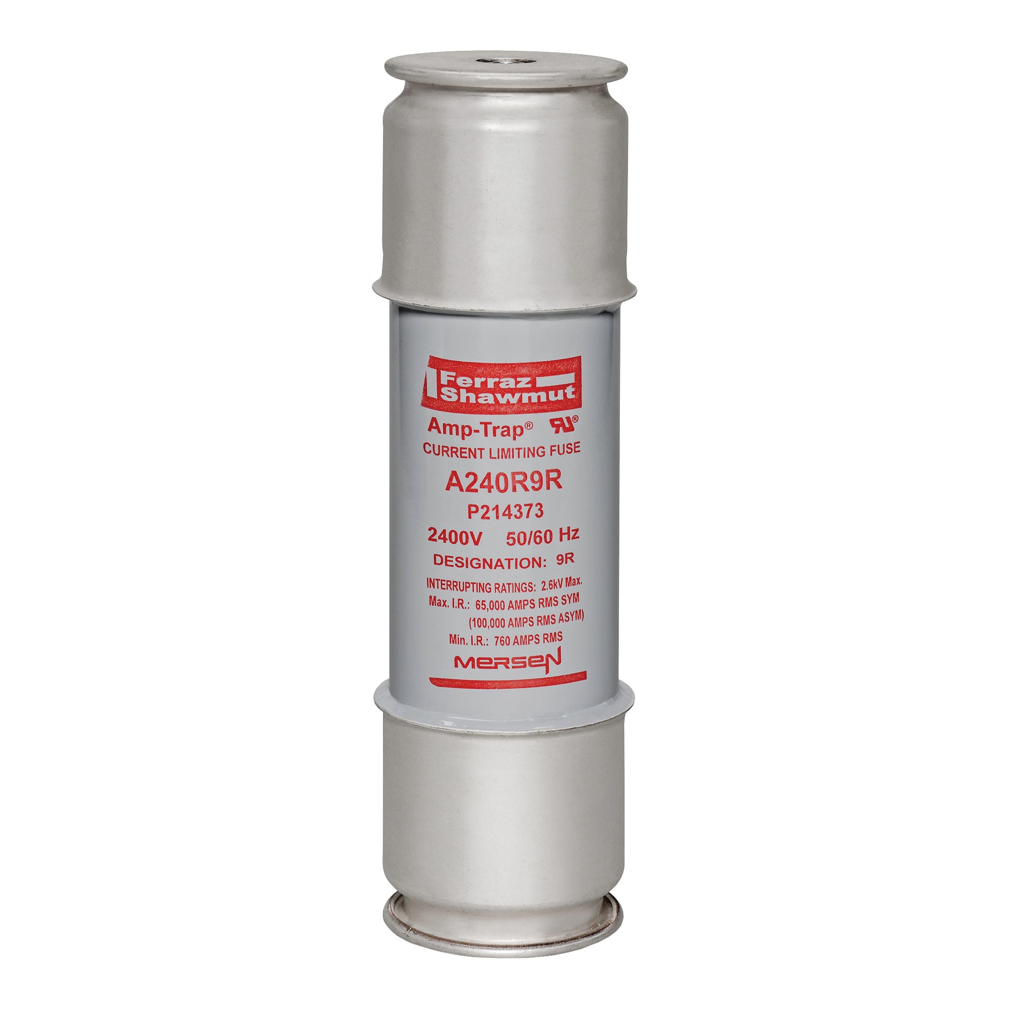A240R9R Amp-Trap 1-Barrel Back Up Current-Limiting Medium Voltage Motor Protection Fuse, 200 A, 2.4 kV AC, 65 kA Interrupt, Class: R