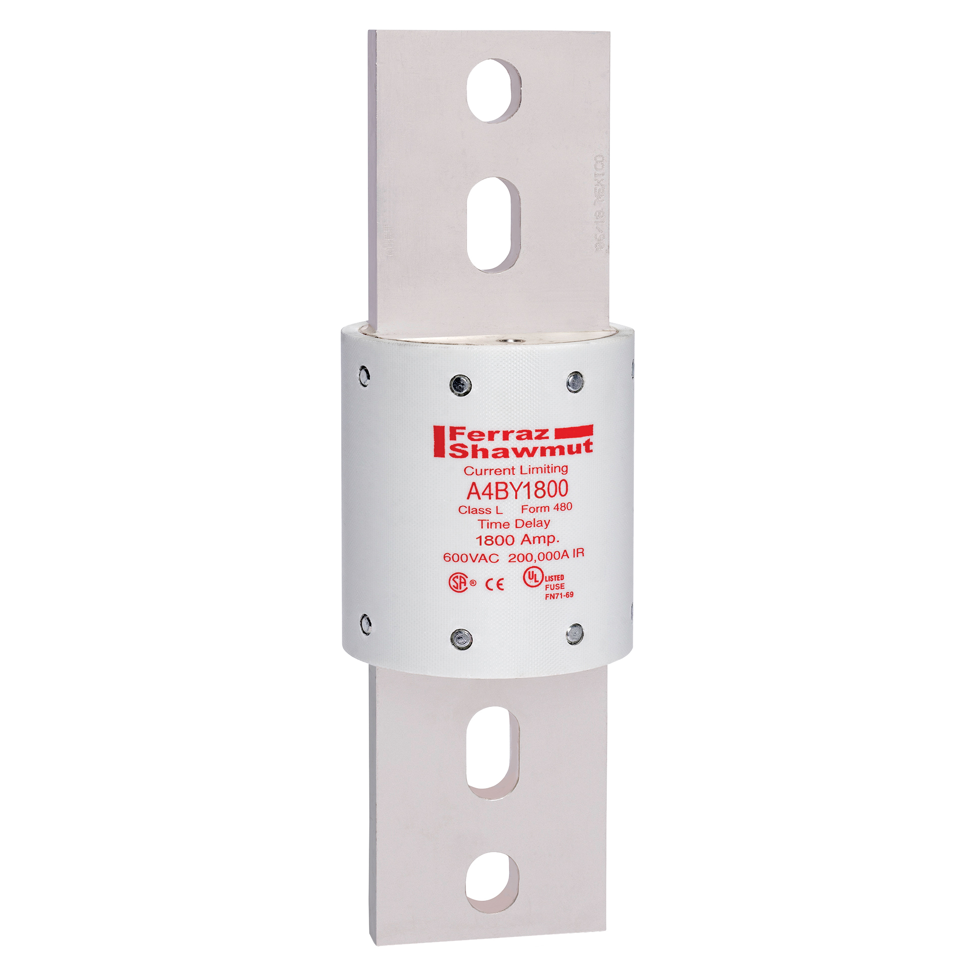 A4BY1800 Amp-Trap Low Voltage North American Style Time Delay Power Fuse, 1800 A, 600 V AC/300 V DC, 100/200 kA Interrupt, L Class, Cylindrical Body