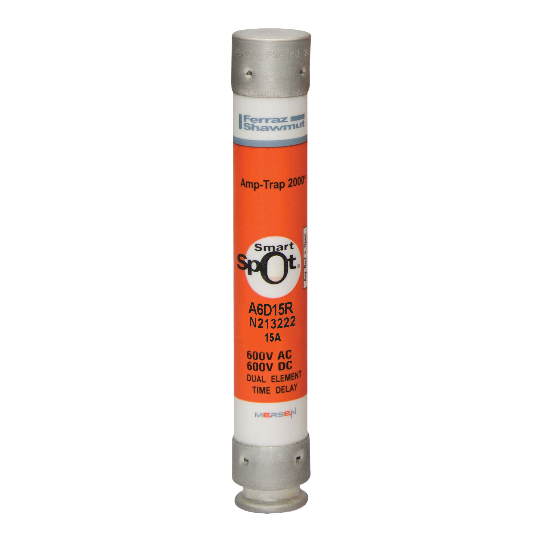 Fuse A6D-R - Class RK1 - Time-Delay 600VAC 600VDC 15A Ferrule SmartSpot