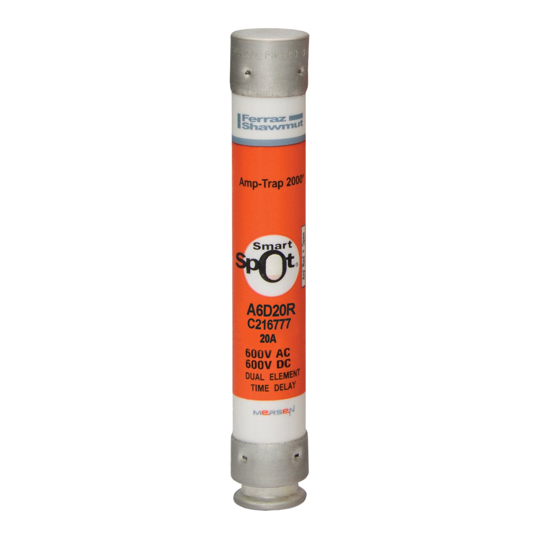 Fuse A6D-R - Class RK1 - Time-Delay 600VAC 600VDC 20A Ferrule SmartSpot