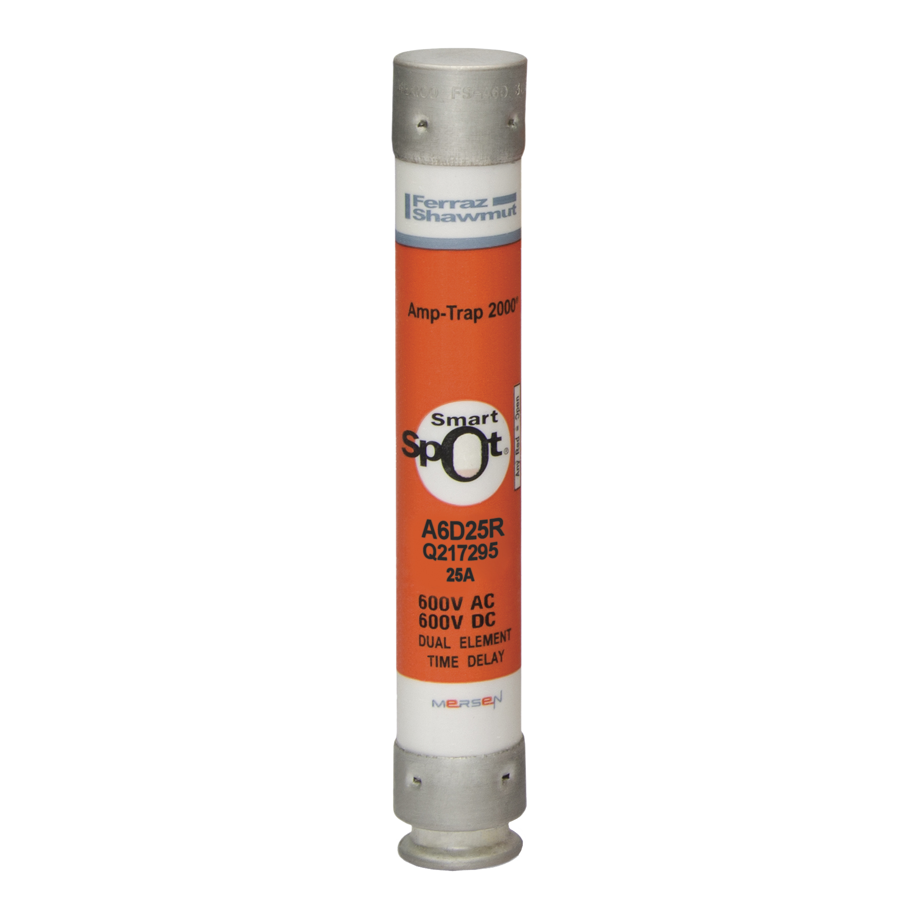 Fuse A6D-R - Class RK1 - Time-Delay 600VAC 600VDC 25A Ferrule SmartSpot