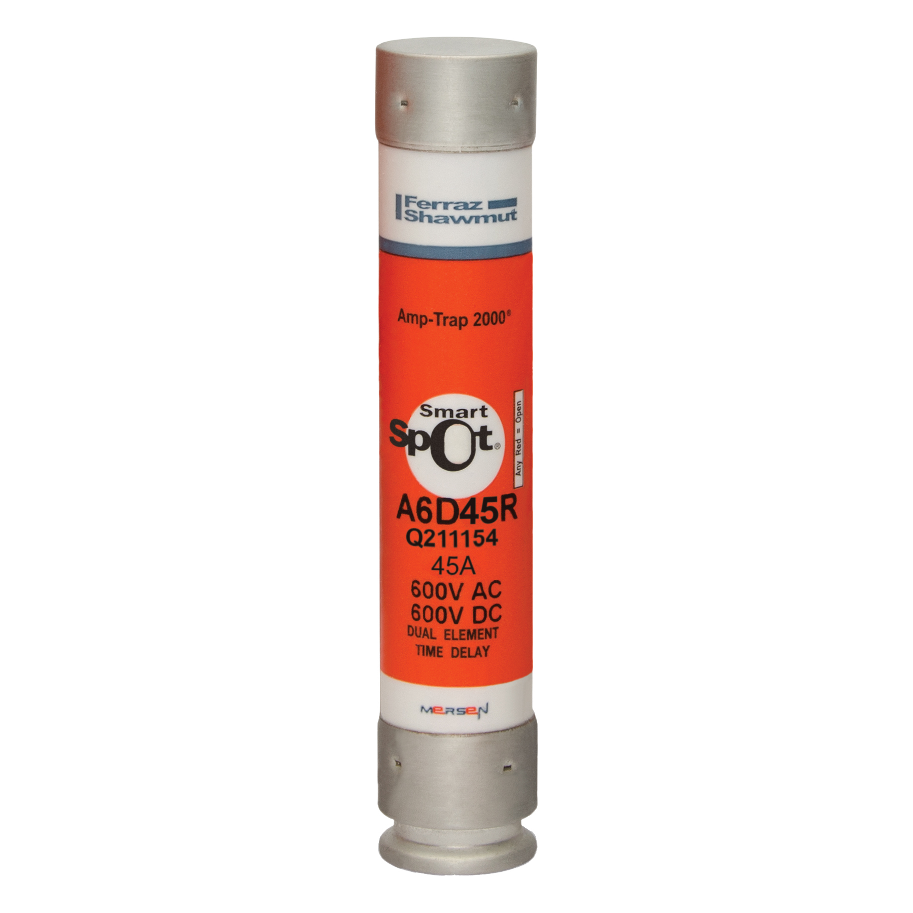 Fuse A6D-R - Class RK1 - Time-Delay 600VAC 600VDC 45A Ferrule SmartSpot