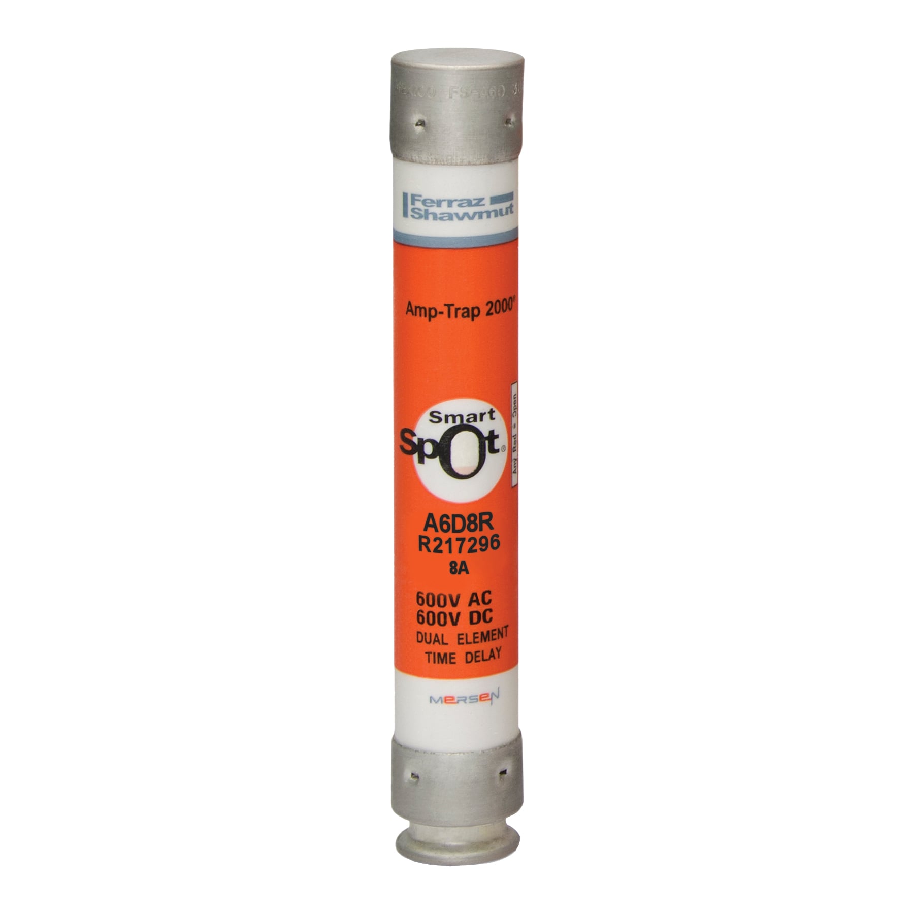 Fuse A6D-R - Class RK1 - Time-Delay 600VAC 600VDC 8A Ferrule SmartSpot